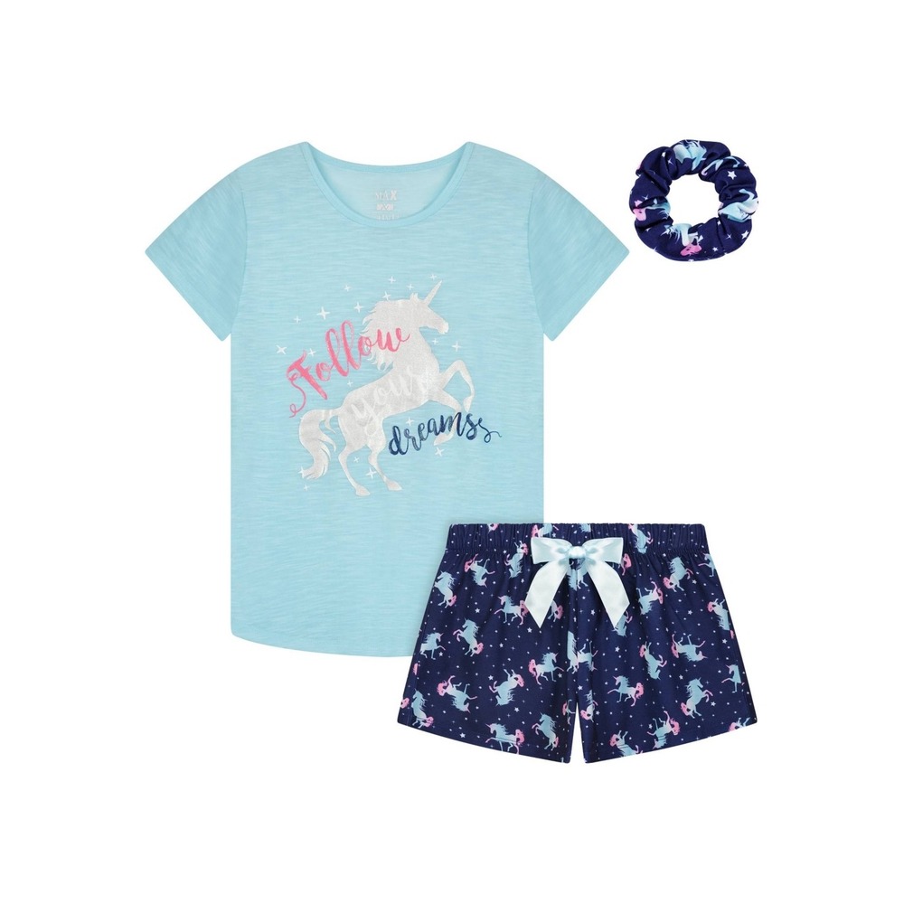 Max & Olivia Girls T-shirt and Shorts with Scrunchie 3 Pc Pajama Set - Size L